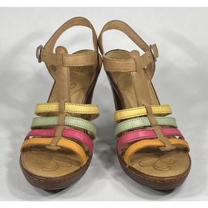 Born Riviera B41302 Strappy Leather Platform Heel Sandals Women's 9 Citrus Combo